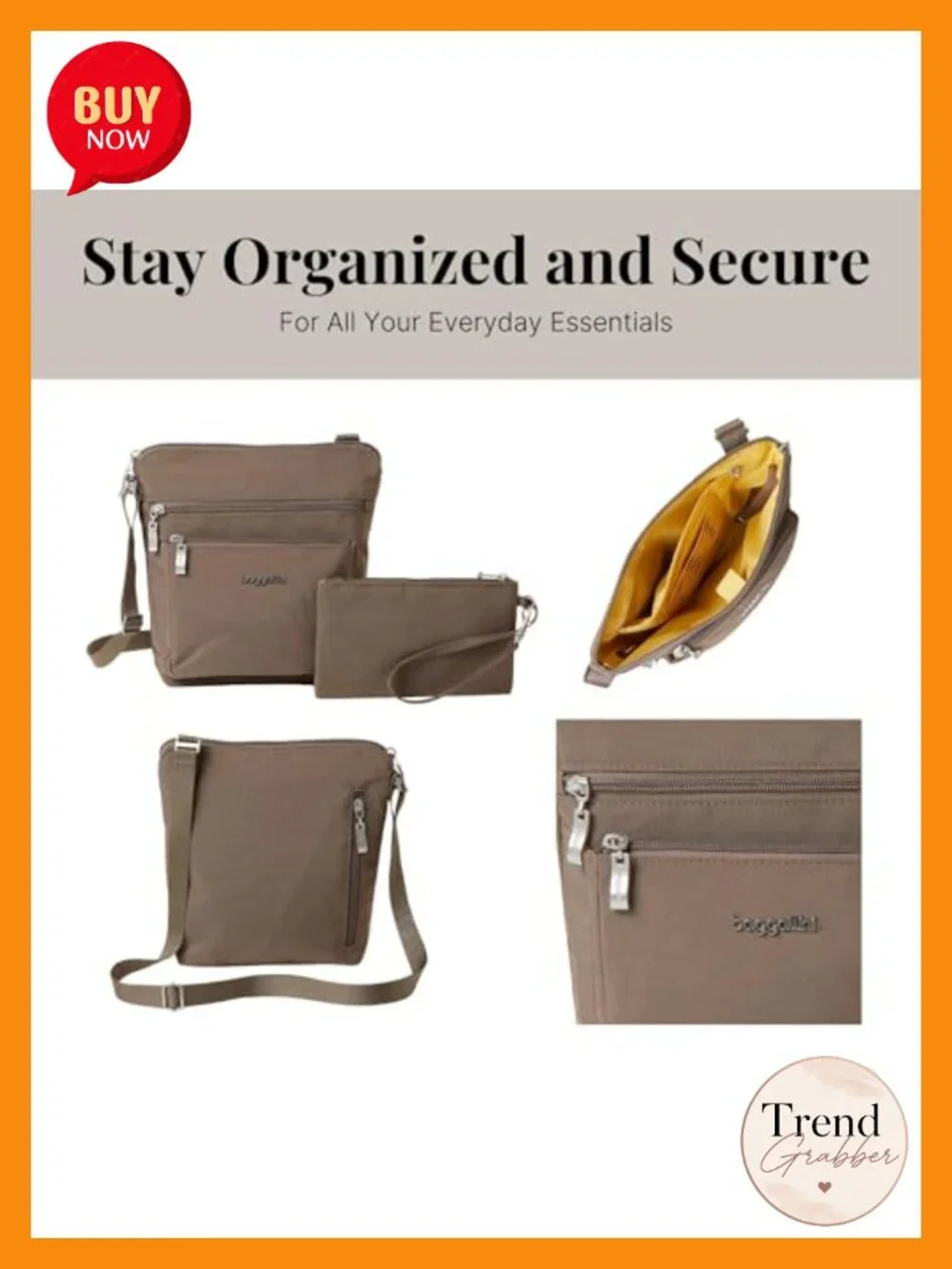 Lightweight Water-Resistant Nylon Crossbody Bag with RFID Wristlet, Small